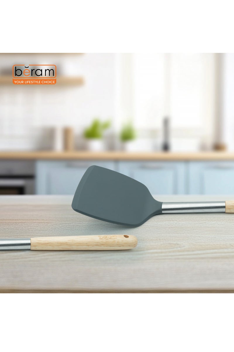 Beram Silicone Spatula Set with Wooden & Steel Handles, Heat-Resistant, BPA-Free, Non-Stick Safe  Grey (Single Turner) - Image 5