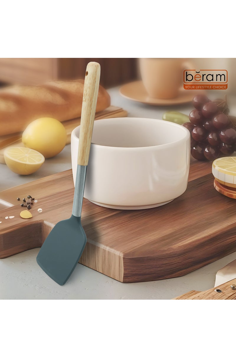 Beram Silicone Spatula Set with Wooden & Steel Handles, Heat-Resistant, BPA-Free, Non-Stick Safe  Grey (Single Turner) - Image 4