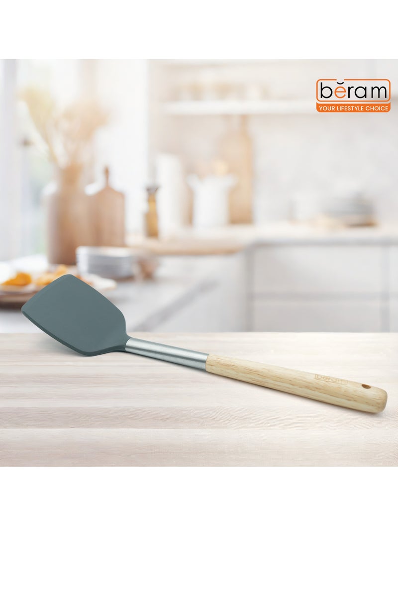 Beram Silicone Spatula Set with Wooden & Steel Handles, Heat-Resistant, BPA-Free, Non-Stick Safe  Grey (Single Turner) - Image 2