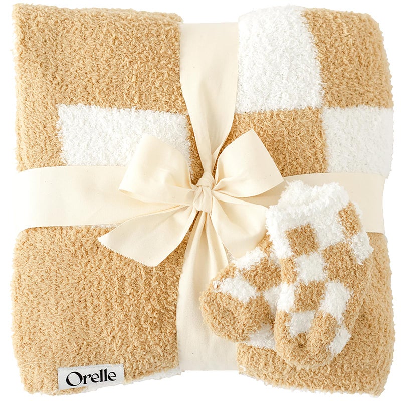 Orelle Checkered Baby Blanket and Socks Set Blue