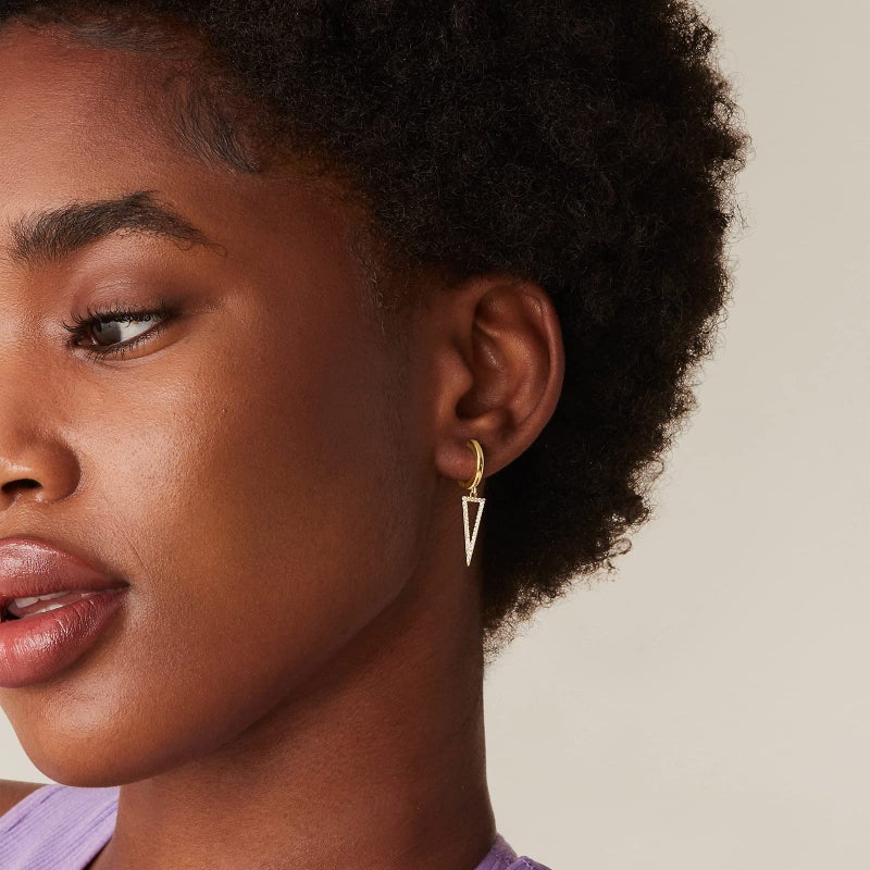 PAVOI 14K Gold Plated S925 Sterling Silver Post Drop/Dangle Huggie Earrings for Women | Dainty Earrings (Triangle, Yellow Plated) - Image 2