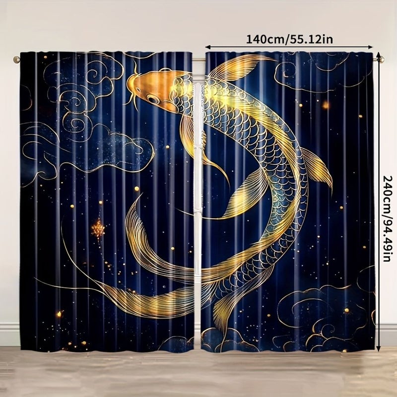 Set of 2 Decorative Curtains With Double Koi Fish Design 113x230cm Polyester for Kitchen Cafe Living Room Bedroom Home Decor - Image 4