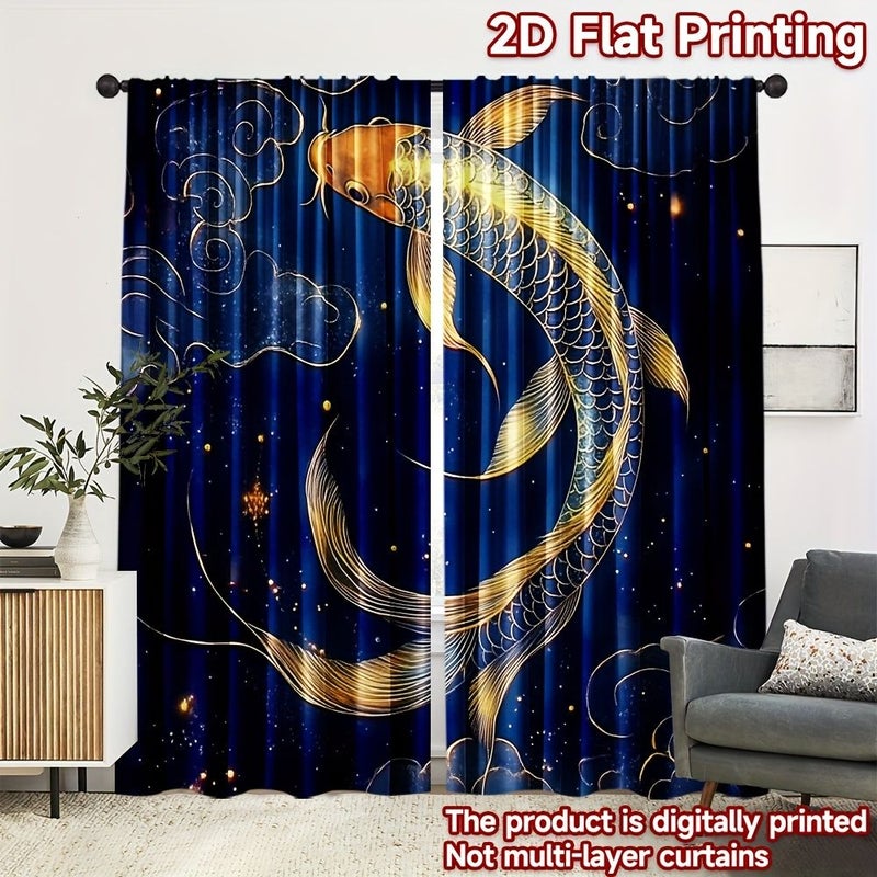 Set of 2 Decorative Curtains With Double Koi Fish Design 113x230cm Polyester for Kitchen Cafe Living Room Bedroom Home Decor - Image 2