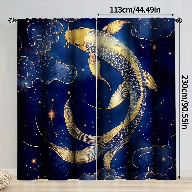 Set of 2 Decorative Curtains With Double Koi Fish Design 113x230cm Polyester for Kitchen Cafe Living Room Bedroom Home Decor - Image 5