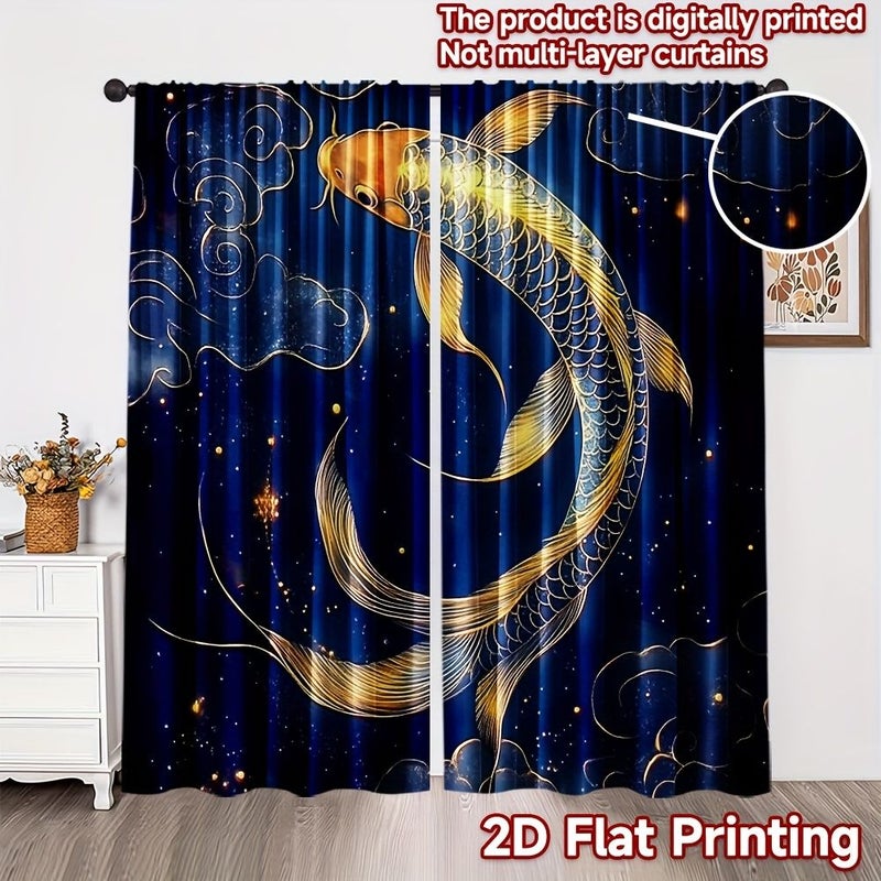 Set of 2 Decorative Curtains With Double Koi Fish Design 113x230cm Polyester for Kitchen Cafe Living Room Bedroom Home Decor - Image 1