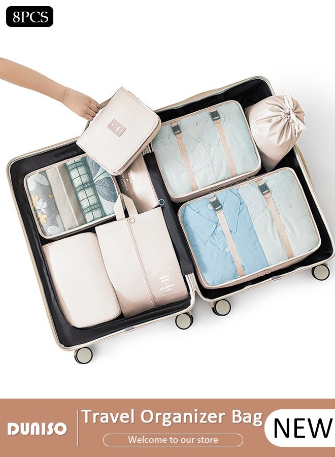 DUNISO 8 Piece Travel Organizer Bags for Luggage, Waterproof and Durable Travel Bags, Packing Cubes for Travel, Compression Cubes for Suitcases, Travel Bags for Clothes, Toiletries, Clothing, Underwear  - Image 1