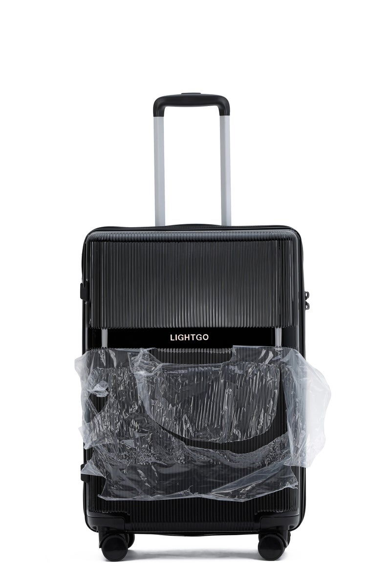 LIGHTGO 7624 black color 24" Suitcase luggage check in luggage with TSA Lock travel case YKK zipper with power bank pocket 100% PC light weight luggage - Image 1