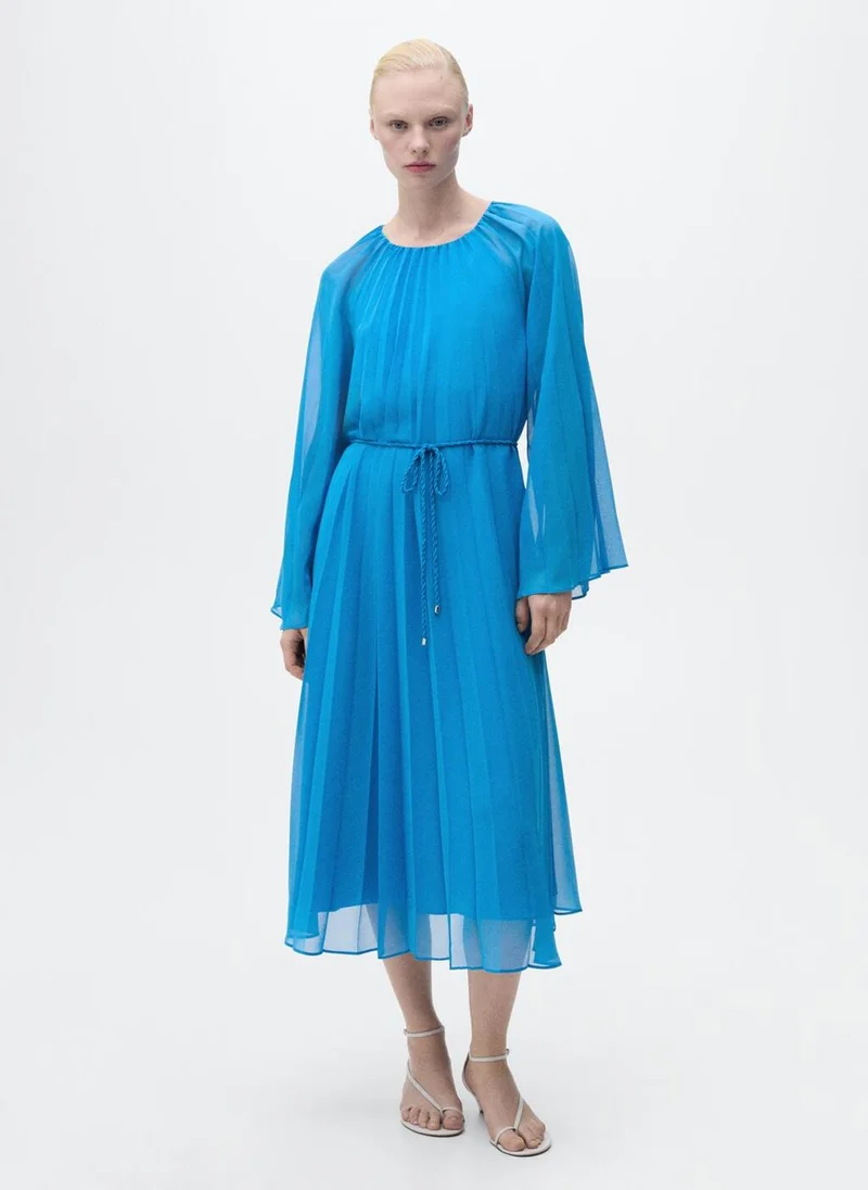 MANGO Flared-Sleeve Pleated Dress