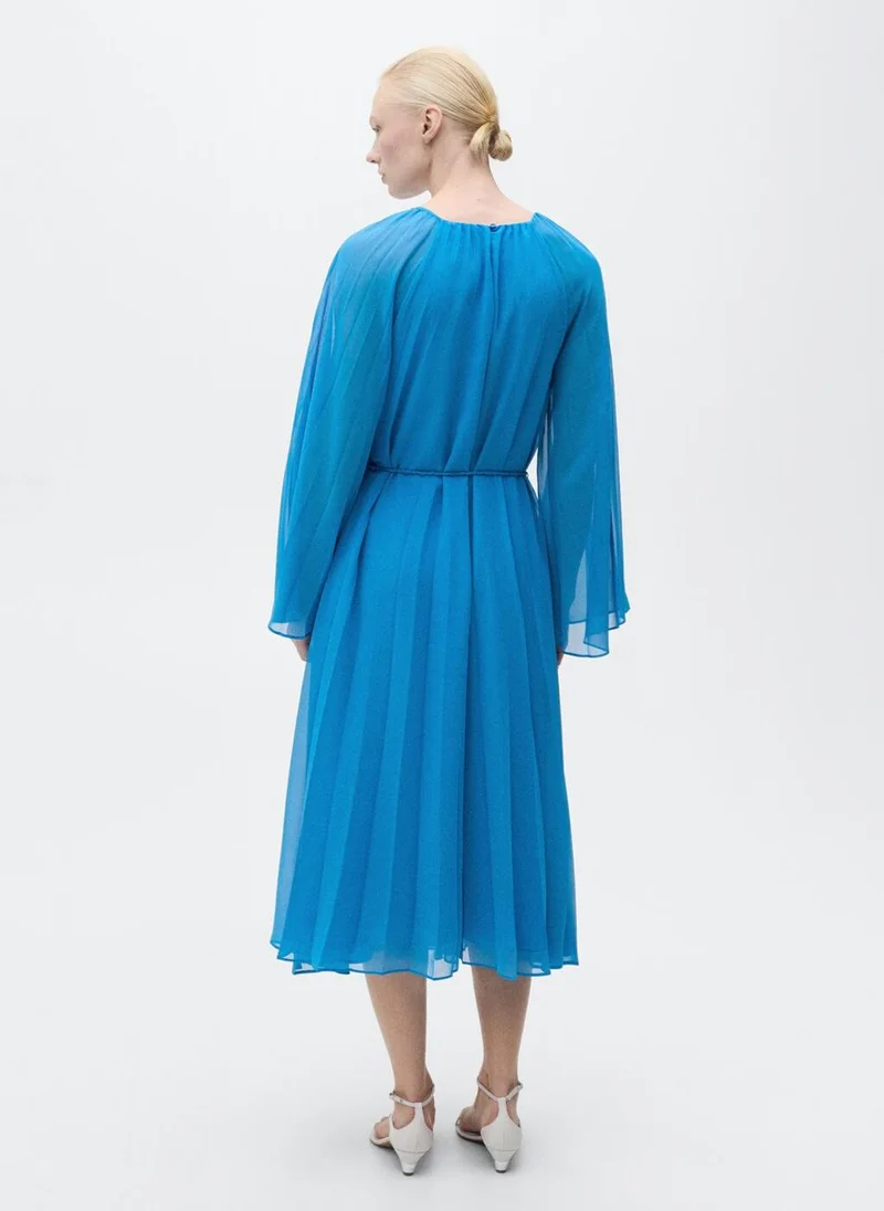 MANGO Flared-Sleeve Pleated Dress