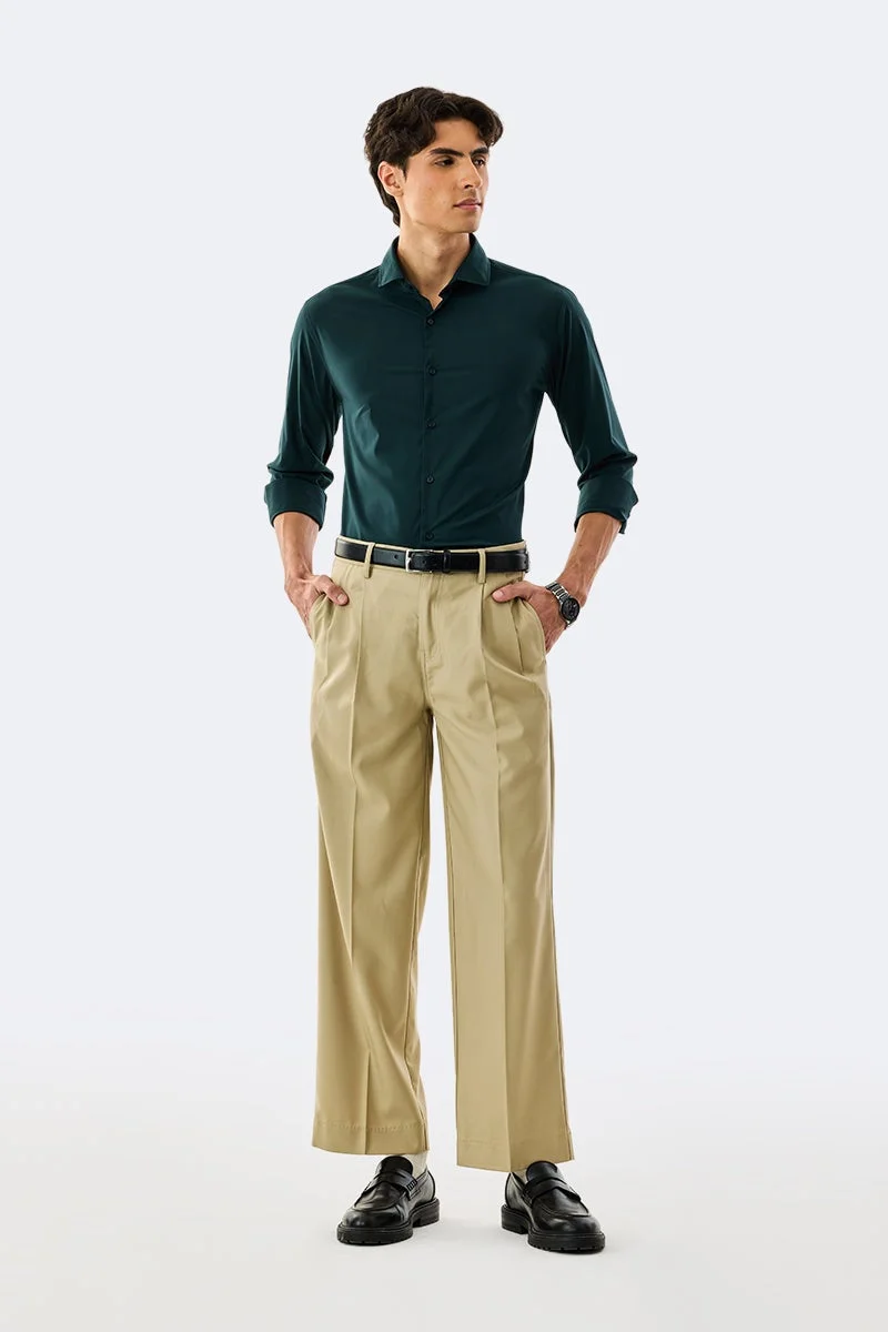 سنيتش Dark Green Solid Long Sleeve Slim Fit Formal Luxe Shirt