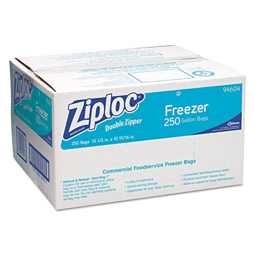 Ziploc 94604 Double-Zipper Freezer Bags, 1gal, 2.7mil, Clear w/Label Panel (Case of 250) - Image 1