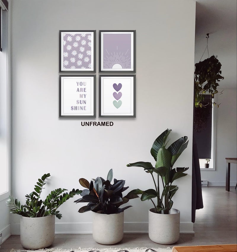 AEHIE You are My Sunshine Boho Sage Purple Sun Sunshine Daisy Flower Hearts Poster Prints for Girls Kids Room Nursery Playroom Decor,Inspirational Quote Decorations Prints Wall Art Unframed 4pcs 8x10inchesâ€¦ - Image 3