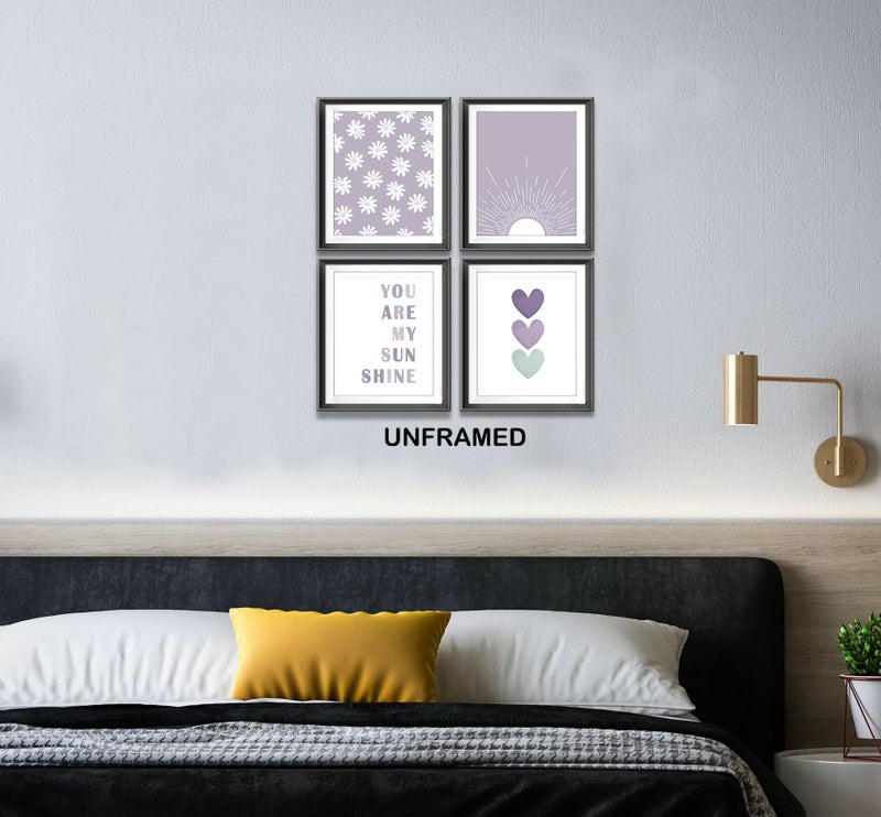 AEHIE You are My Sunshine Boho Sage Purple Sun Sunshine Daisy Flower Hearts Poster Prints for Girls Kids Room Nursery Playroom Decor,Inspirational Quote Decorations Prints Wall Art Unframed 4pcs 8x10inchesâ€¦ - Image 4