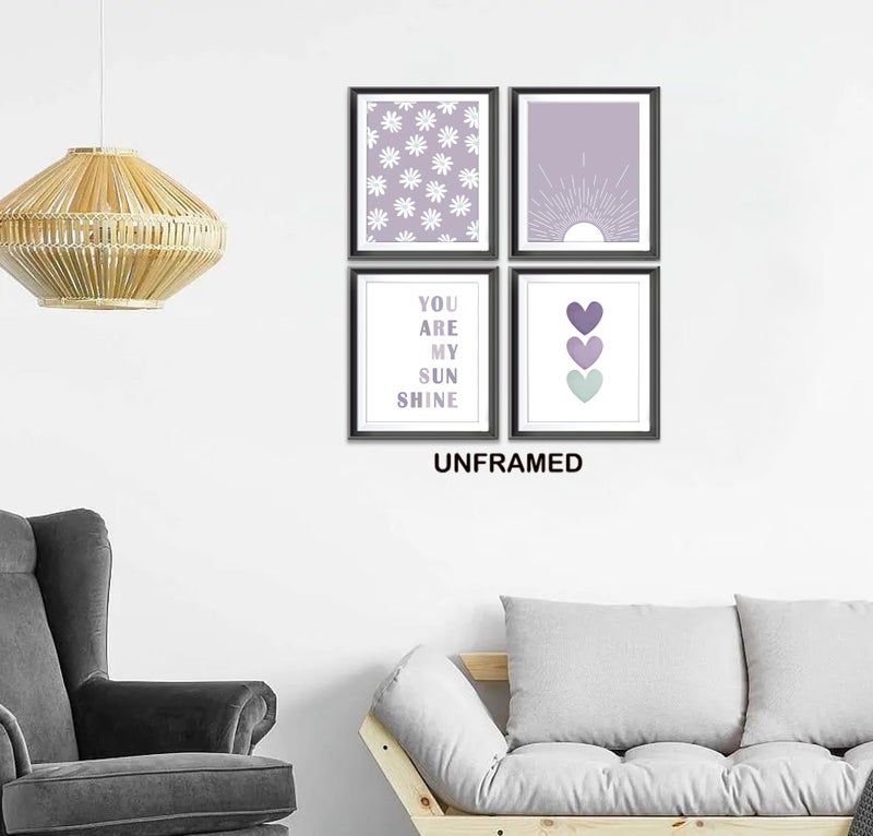 AEHIE You are My Sunshine Boho Sage Purple Sun Sunshine Daisy Flower Hearts Poster Prints for Girls Kids Room Nursery Playroom Decor,Inspirational Quote Decorations Prints Wall Art Unframed 4pcs 8x10inchesâ€¦ - Image 2