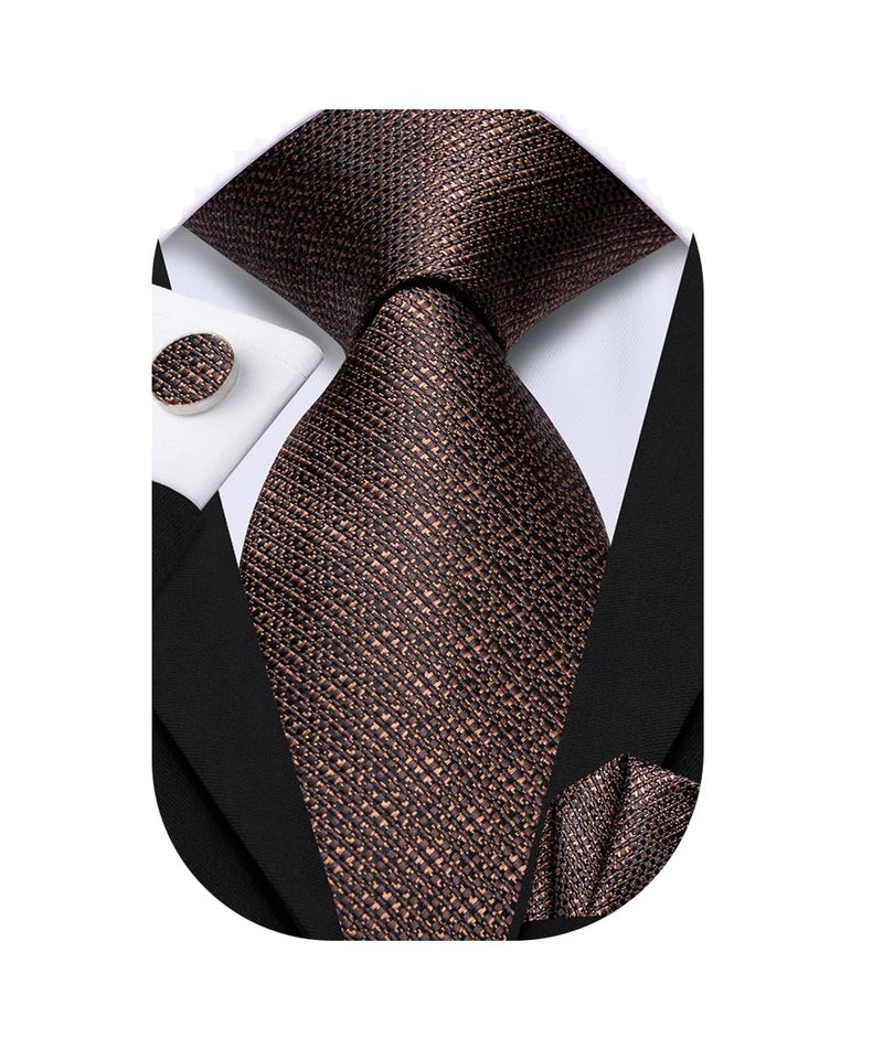 Dubulle Mens Paisley Striped Tie Silk Mens Necktie and PocketSquare Cufflinks Set Wedding Fomral Party,Dark Brown - Image 1