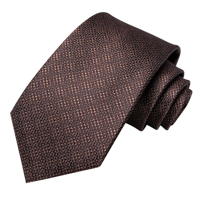Dubulle Mens Paisley Striped Tie Silk Mens Necktie and PocketSquare Cufflinks Set Wedding Fomral Party,Dark Brown - Image 3