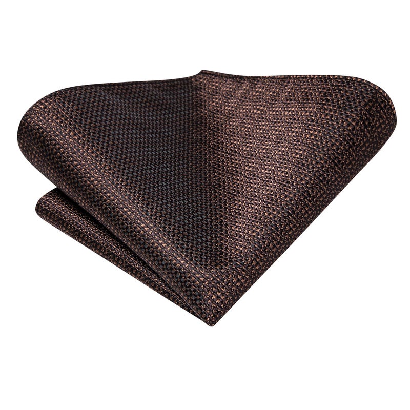 Dubulle Mens Paisley Striped Tie Silk Mens Necktie and PocketSquare Cufflinks Set Wedding Fomral Party,Dark Brown - Image 4