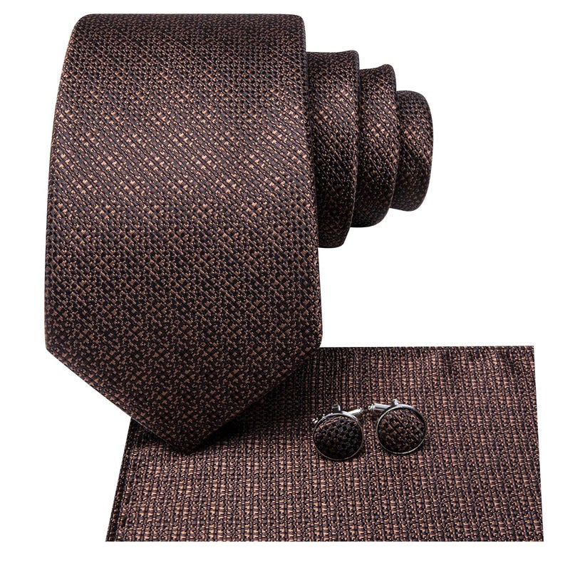 Dubulle Mens Paisley Striped Tie Silk Mens Necktie and PocketSquare Cufflinks Set Wedding Fomral Party,Dark Brown - Image 2