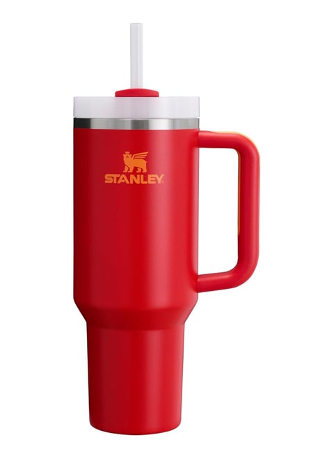 كوب Stanley Quencher H2.0 بمقبض وقشة سعة 40 أونصة | غطاء ثلاثي الاتجاهات | متوافق مع حامل الأكواب للسفر | كوب معزول من الفولاذ المقاوم للصدأ | خالٍ من مادة BPA | فلفل حار