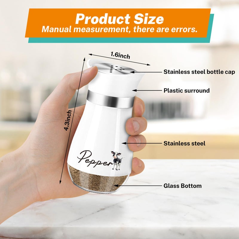 Arrozon Cow Salt and Pepper Shakers Set,4 oz Glass Bottom Salt Pepper Shaker with Stainless Steel Lid Animal Decorations Country Kitchen Decor Farmhouse Gifts for Farmers(Cow) - Image 2