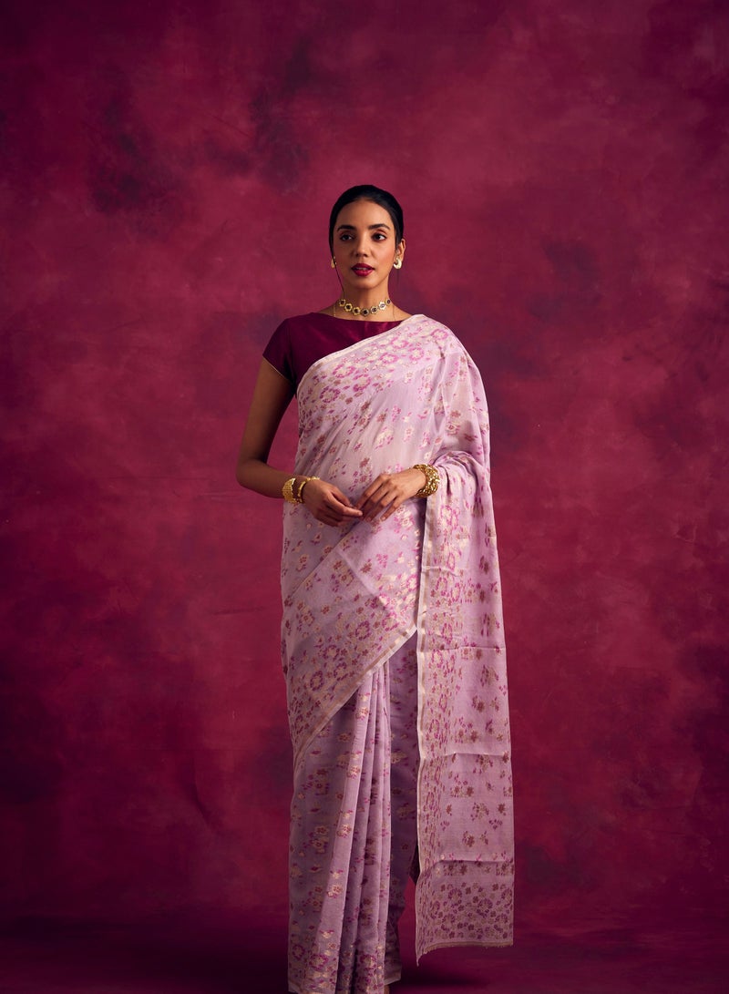 Abhishti Banarasi sakura woven zari saree-Lavender  - Image 1