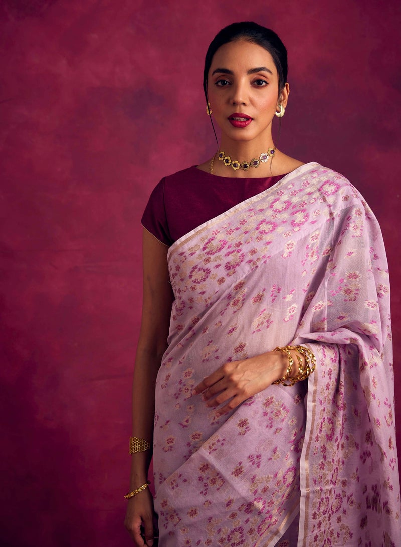 Abhishti Banarasi sakura woven zari saree-Lavender  - Image 2