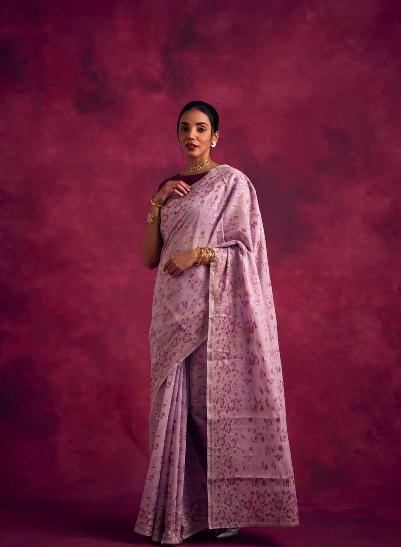 Abhishti Banarasi sakura woven zari saree-Lavender  - Image 4