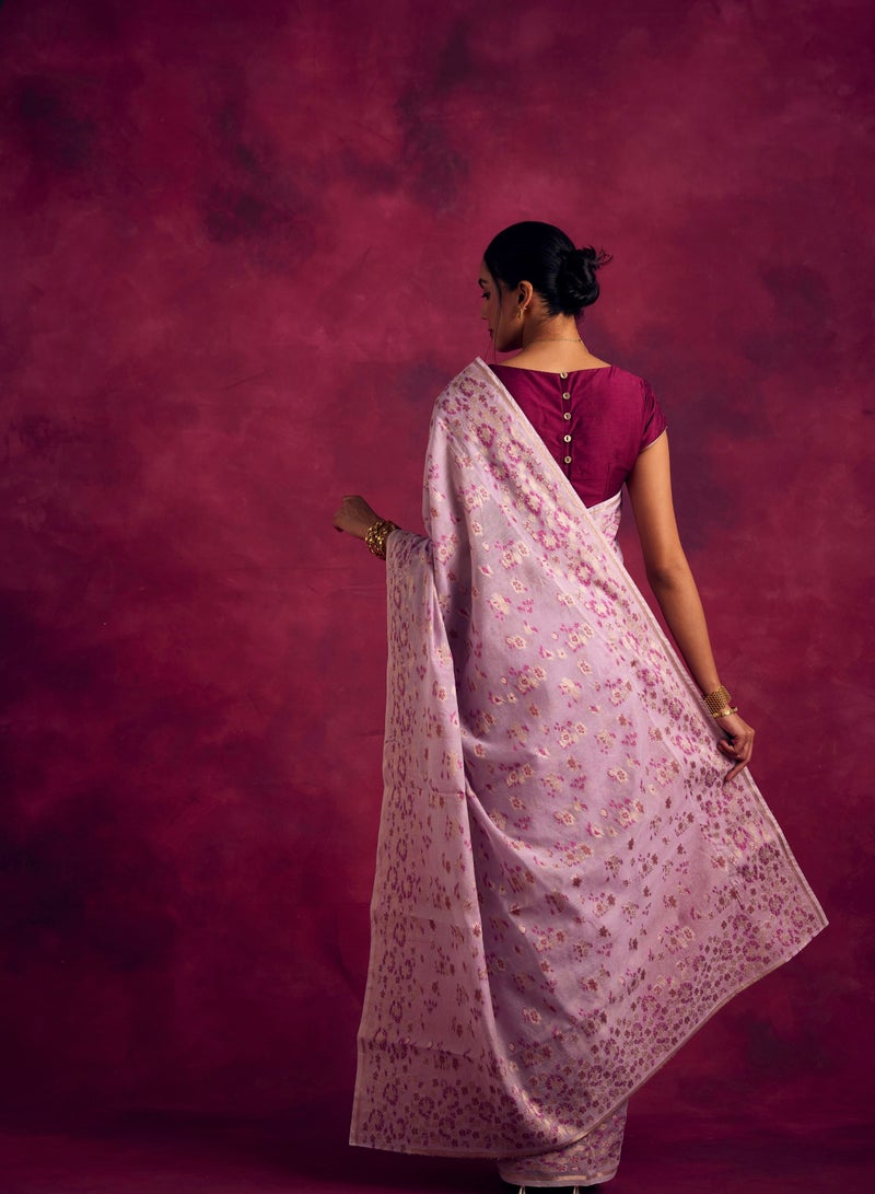 Abhishti Banarasi sakura woven zari saree-Lavender  - Image 5