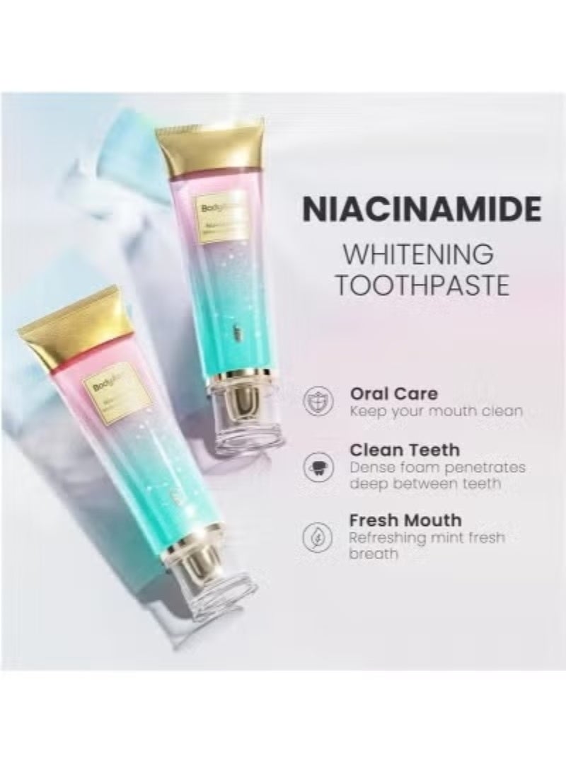 BodyAccel 2-PACKS Niacinamide Whitening Toothpaste BodyAccel Natural Whitening Toothpaste with Niacinamide, Gentle Formula for Brighter Teeth & Fresh Breath 100g*2 - Image 2