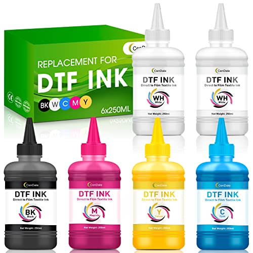 CenDale Premium DTF Ink 1500ML - DTF Transfer Ink for PET Film, Refill DTF Ink for Epson ET-8550, L1800, L800, R2400, P400, P800, XP15000, Heat Transfer Printing Direct to Film (250ml x 6, CMYK Wh) - Image 1
