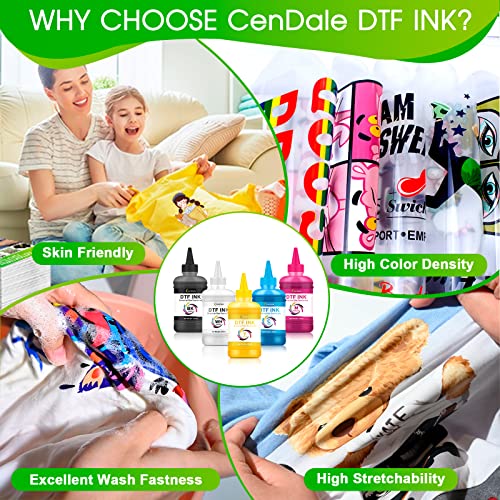 CenDale Premium DTF Ink 1500ML - DTF Transfer Ink for PET Film, Refill DTF Ink for Epson ET-8550, L1800, L800, R2400, P400, P800, XP15000, Heat Transfer Printing Direct to Film (250ml x 6, CMYK Wh) - Image 4