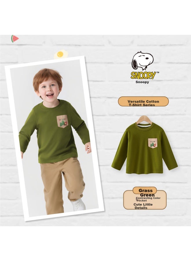 Snoopy Kids Spring And Autumn Pure Cotton Comfortable Fashion Long Sleeve T-shirt Uni Grass Green Exploration 90