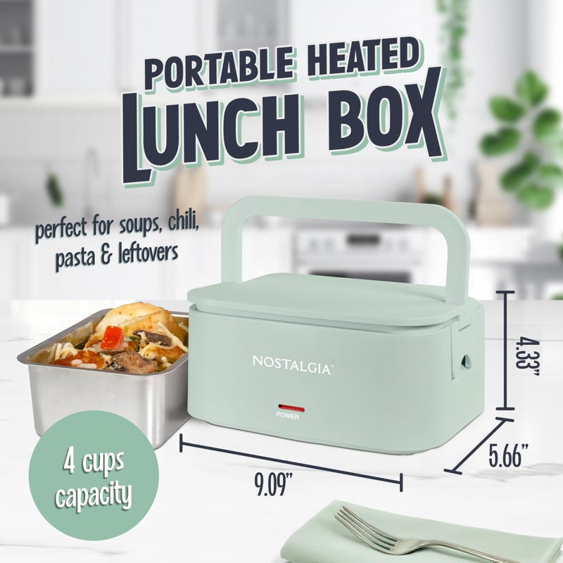 Nostalgia 32-Ounce Heated Electric Lunch Box â€“ Travel Size 4 Cup Capacity for Soup, Pasta, and Leftovers â€“ Leak-Proof Silicone Sealed Lid, Foldable Carry Handle, Detachable Cord â€“ Sage - Image 2