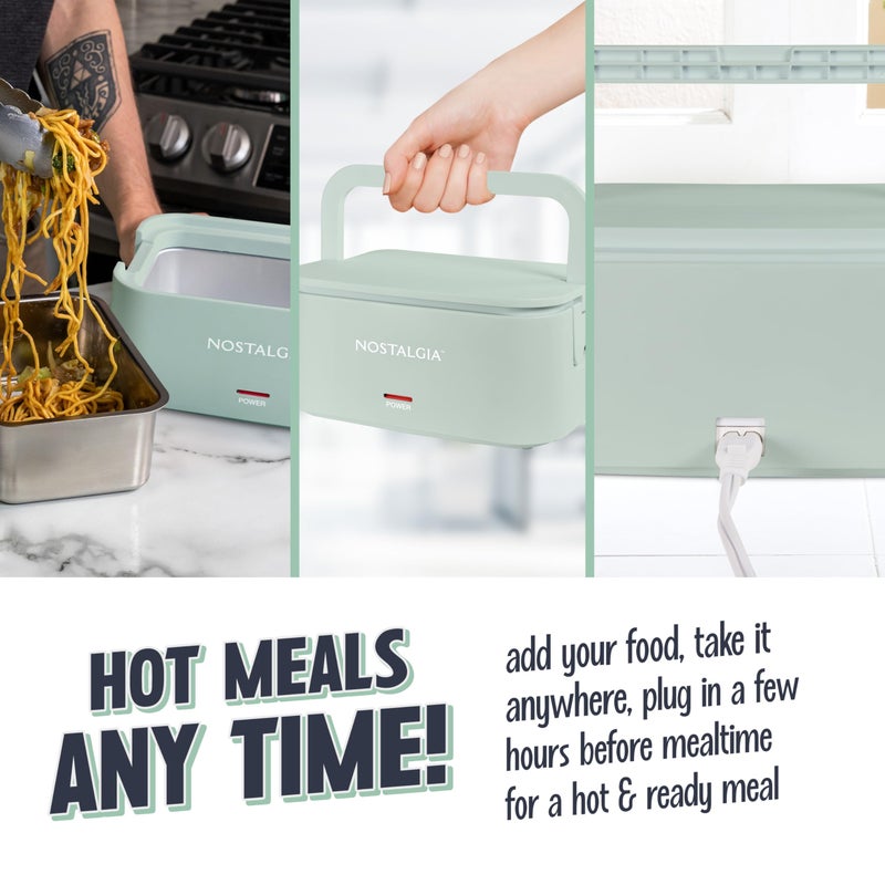 Nostalgia 32-Ounce Heated Electric Lunch Box â€“ Travel Size 4 Cup Capacity for Soup, Pasta, and Leftovers â€“ Leak-Proof Silicone Sealed Lid, Foldable Carry Handle, Detachable Cord â€“ Sage - Image 5