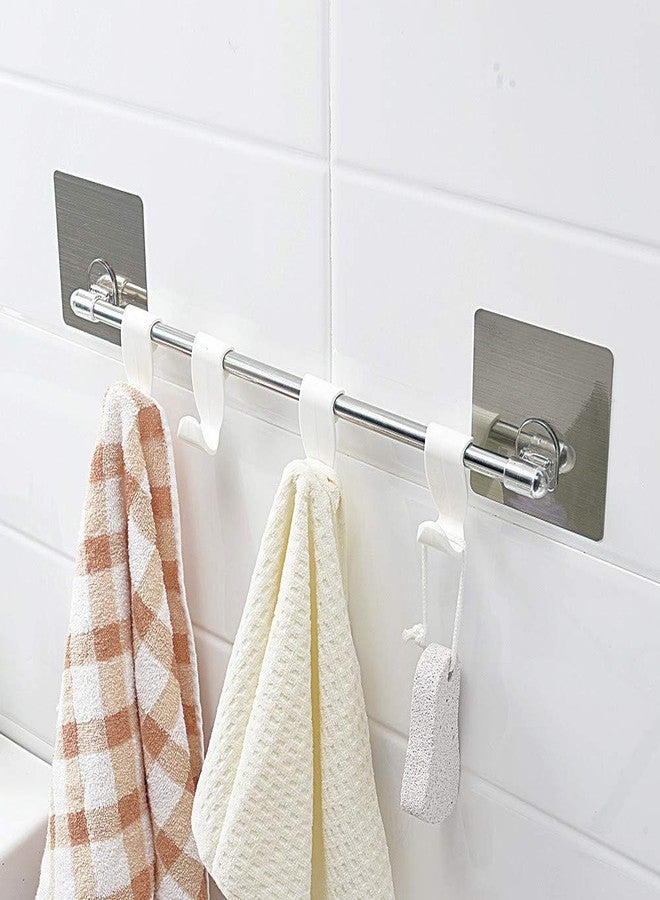 Lukzer 1PC Stainless Steel Hook Hanger for Hanging Towels Napkins Loofah Gloves Sponge Self Adhesive Rack No Hole Drilling Required Multipurpose Hanger for Bathroom Kitchen Garage (4 Hooks) CH-470 - Image 1