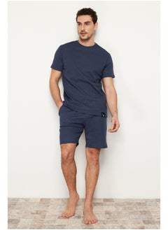 Men's Indigo Regular Fit Waffle Knitted Pajamas Set