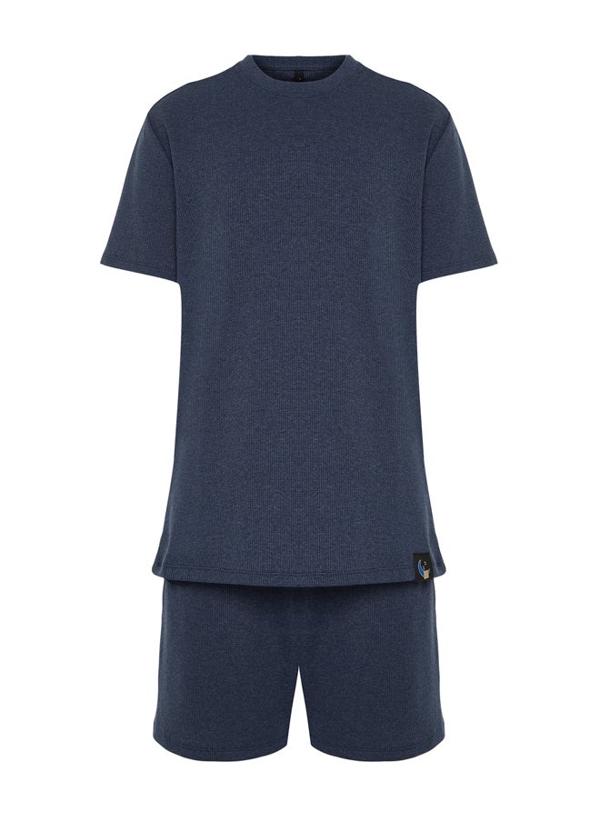 trendyol - Men's Indigo Regular Fit Waffle Knitted Pajamas Set - Image 1
