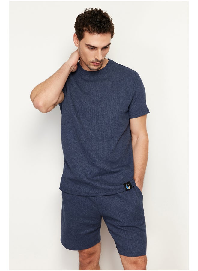 trendyol - Men's Indigo Regular Fit Waffle Knitted Pajamas Set - Image 1