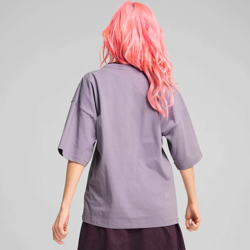 PUMA Women's Purple Dare To Oversized Cutout Tee Purple Women's T-Shirt