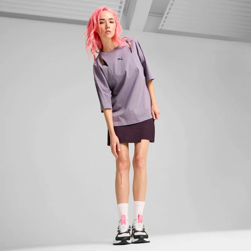 PUMA Women's Purple Dare To Oversized Cutout Tee Purple Women's T-Shirt