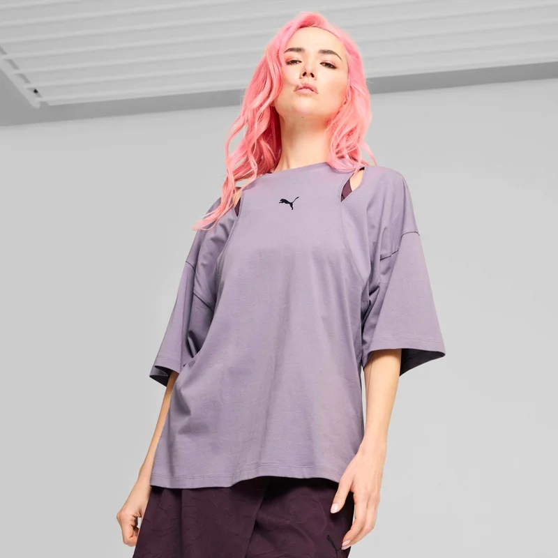 PUMA Women's Purple Dare To Oversized Cutout Tee Purple Women's T-Shirt