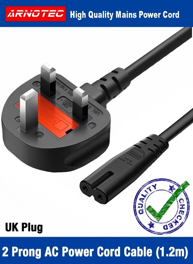ARNOTEC 1.2m British standard 2-pin power cord 8-shaped AC power adapter cable for Samsung LG Sony TCL TV/PS3 PS4 PS5/HP printer/speaker/notebook/audio equipment - British standard plug with fuse - Image 2