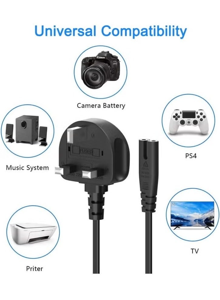 ARNOTEC 1.2m British standard 2-pin power cord 8-shaped AC power adapter cable for Samsung LG Sony TCL TV/PS3 PS4 PS5/HP printer/speaker/notebook/audio equipment - British standard plug with fuse - Image 3