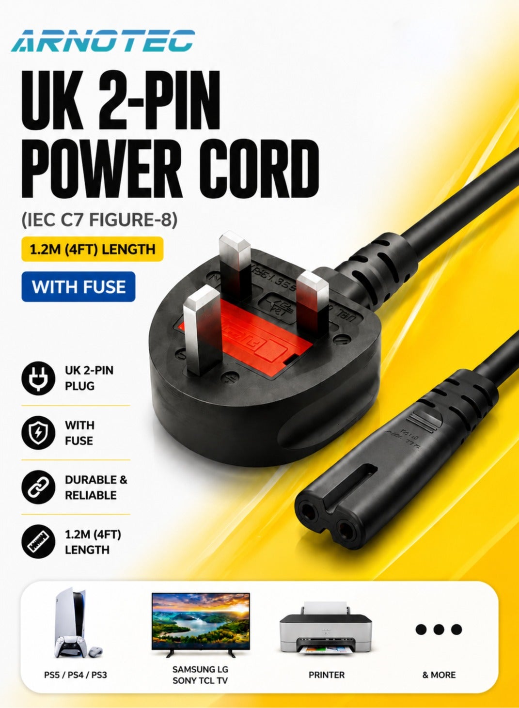 أرنوتيك Arnotec 1 2m British Standard 2-pin Power Cord