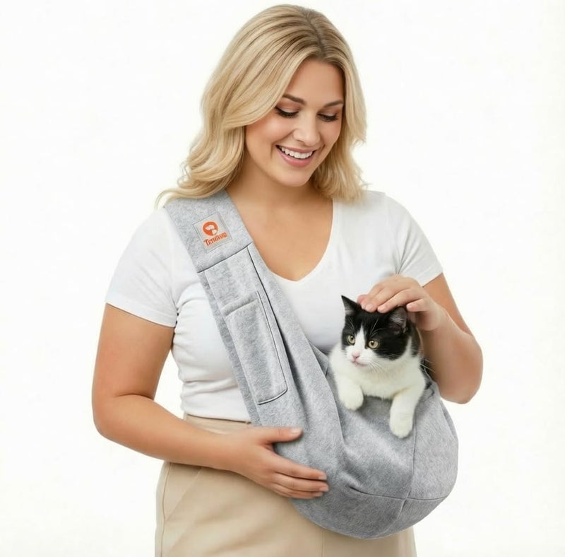 Tomkas Small Dog Sling Carrier - Classic Pocket & Classic Strap- for 3-12 lbs Pets (Gray, M - Classic Pocket & Classic Strap) - Image 1