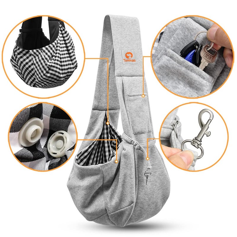 Tomkas Small Dog Sling Carrier - Classic Pocket & Classic Strap- for 3-12 lbs Pets (Gray, M - Classic Pocket & Classic Strap) - Image 4