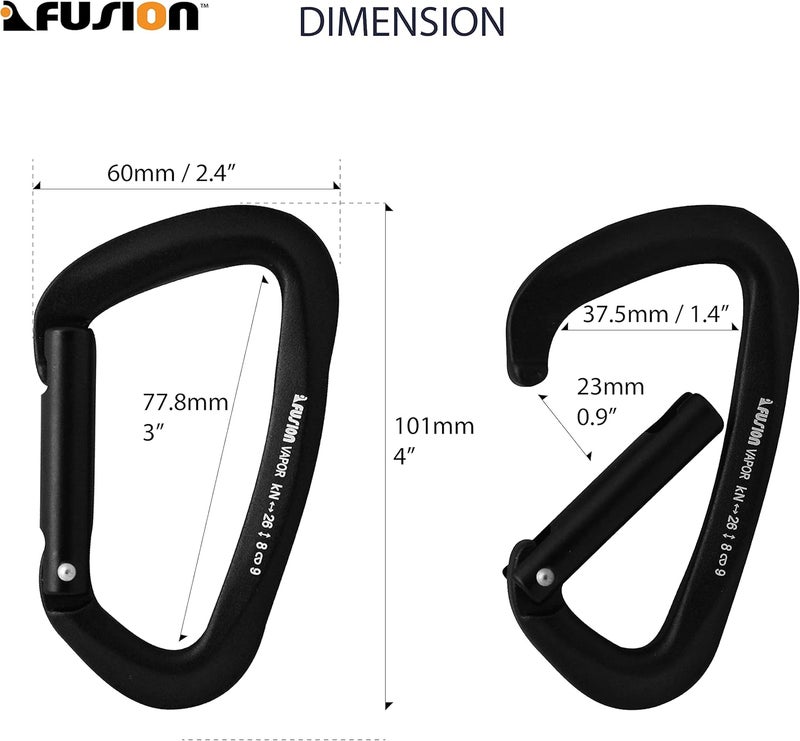 FUSION Climb Vapor III Military Tactical Matte Edition Aluminum Straight Gate Key Nose Modified D Carabiner Black, Hunting Carabiner (FP-8122-3ST-BLK) - Image 2