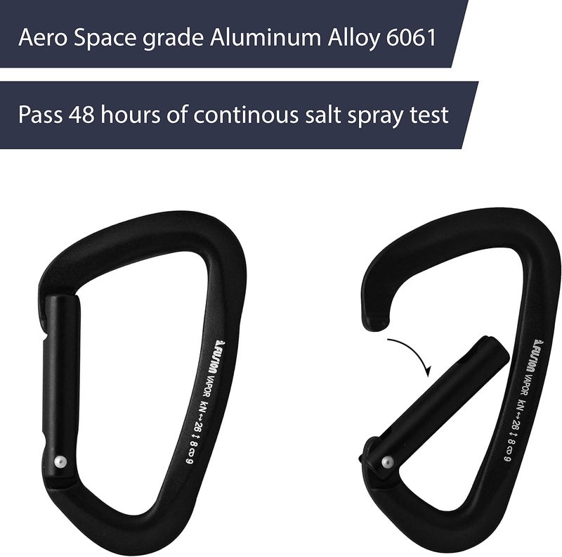 FUSION Climb Vapor III Military Tactical Matte Edition Aluminum Straight Gate Key Nose Modified D Carabiner Black, Hunting Carabiner (FP-8122-3ST-BLK) - Image 3