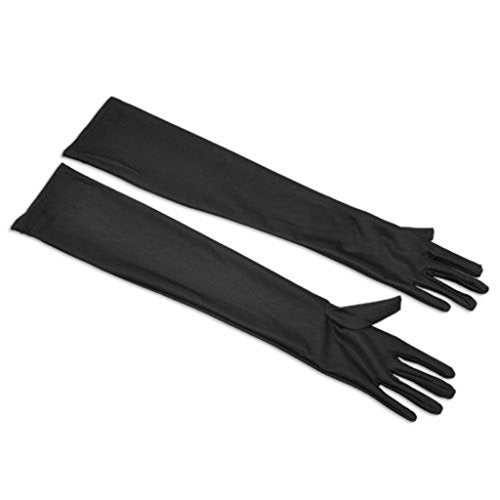 DreamHigh Women's Party Wedding 21" Long Satin Finger Gloves Black - Image 5