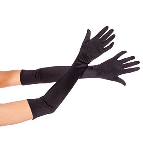 DreamHigh Women's Party Wedding 21" Long Satin Finger Gloves Black - Image 2